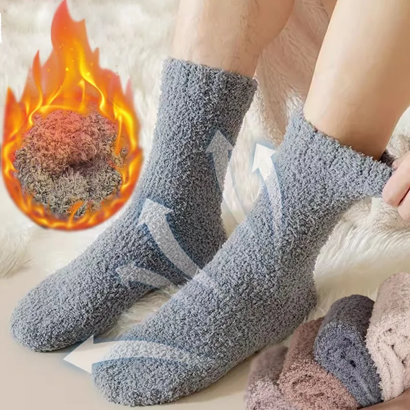 

Winter Thick Plush Warm Sock Men Coral Fleece Sweat Absorbing Anti Friction Mid Length Socks Man Autumn Breathable Soft Hosiery