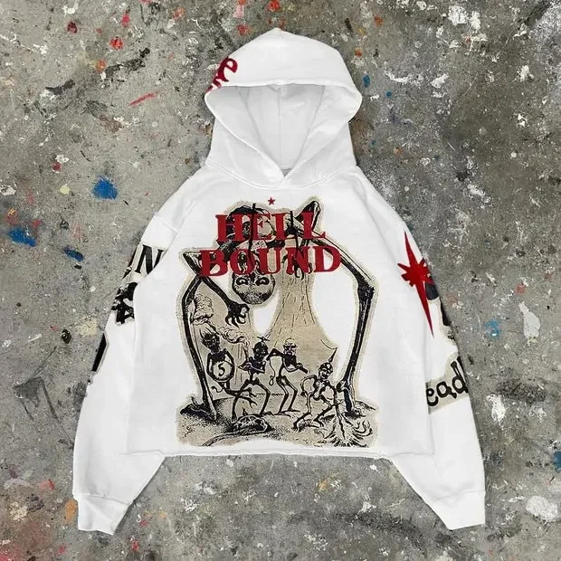 Y2K Goth Style Hoodie Men Retro Mummy Large Print Oversized Pullovers Loose Harajuku Hip Hop Streetwear Gothic Sweatshirt New