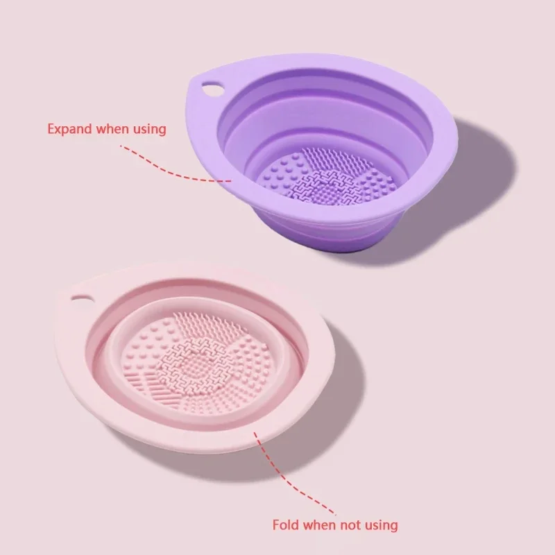 Silicone Makeup Brush Cleaner – Foldable Powder Puff Cleaning Bowl with Soft Scrub Pad – Eyeshadow Brush Tool & Beauty Kit
