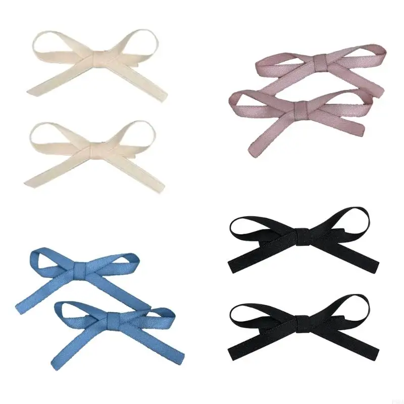 

P88A Elegant Bow Y2K-Style Balletcore Mini Hair Clip Flat Clips Balletcore Hairpin Bow Ribbon Hair Clip for Bunches