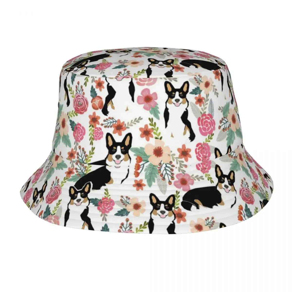 Street Corgi Lover Dog Floral Bucket Hat Woman Packable Camping Animal Cartoon Fishing Cap Beach Hatwear Bob