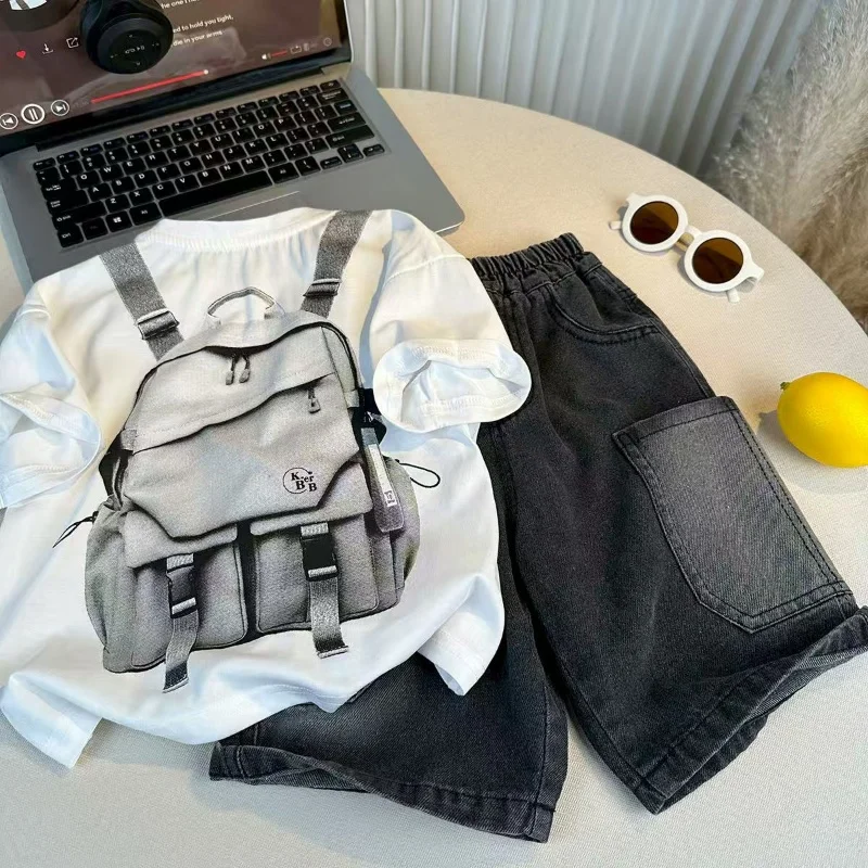 

Korean Version Children's Clothing Boys' Summer Set New Children's Short Sleeved T-shirt Handsome Two-piece Set for boys