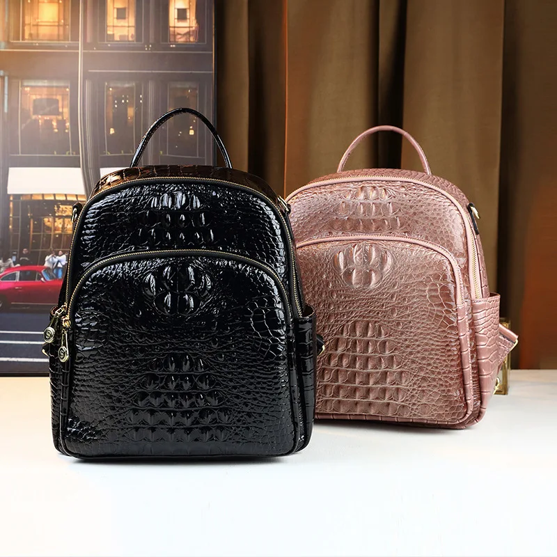 Crocodile Pattern Women Leather Backpack Fasion Ladies PU Leather Double Shoulder Bag Alligator Female Travel School Bags