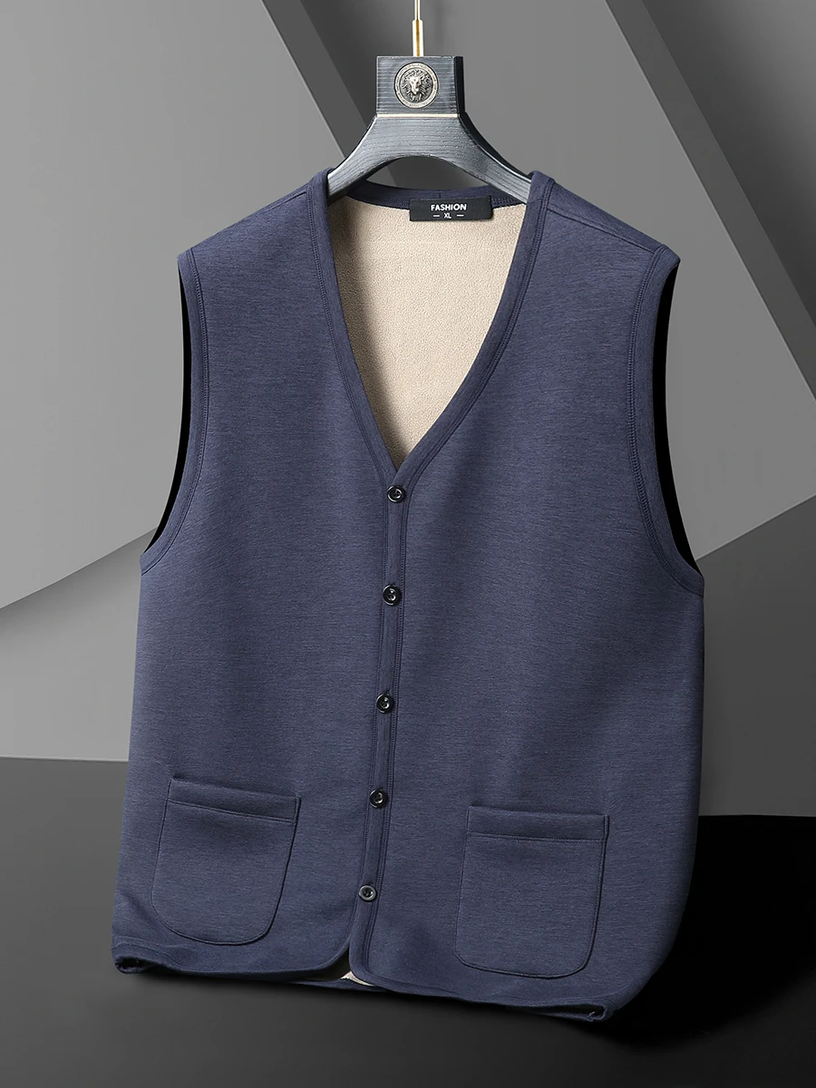 

Мужской утепленный кардиган-жилет на осень-зиму, свободный крой, теплый, повседневный, деловой стиль, V-образный вырез, полиэстер, не требует глажки