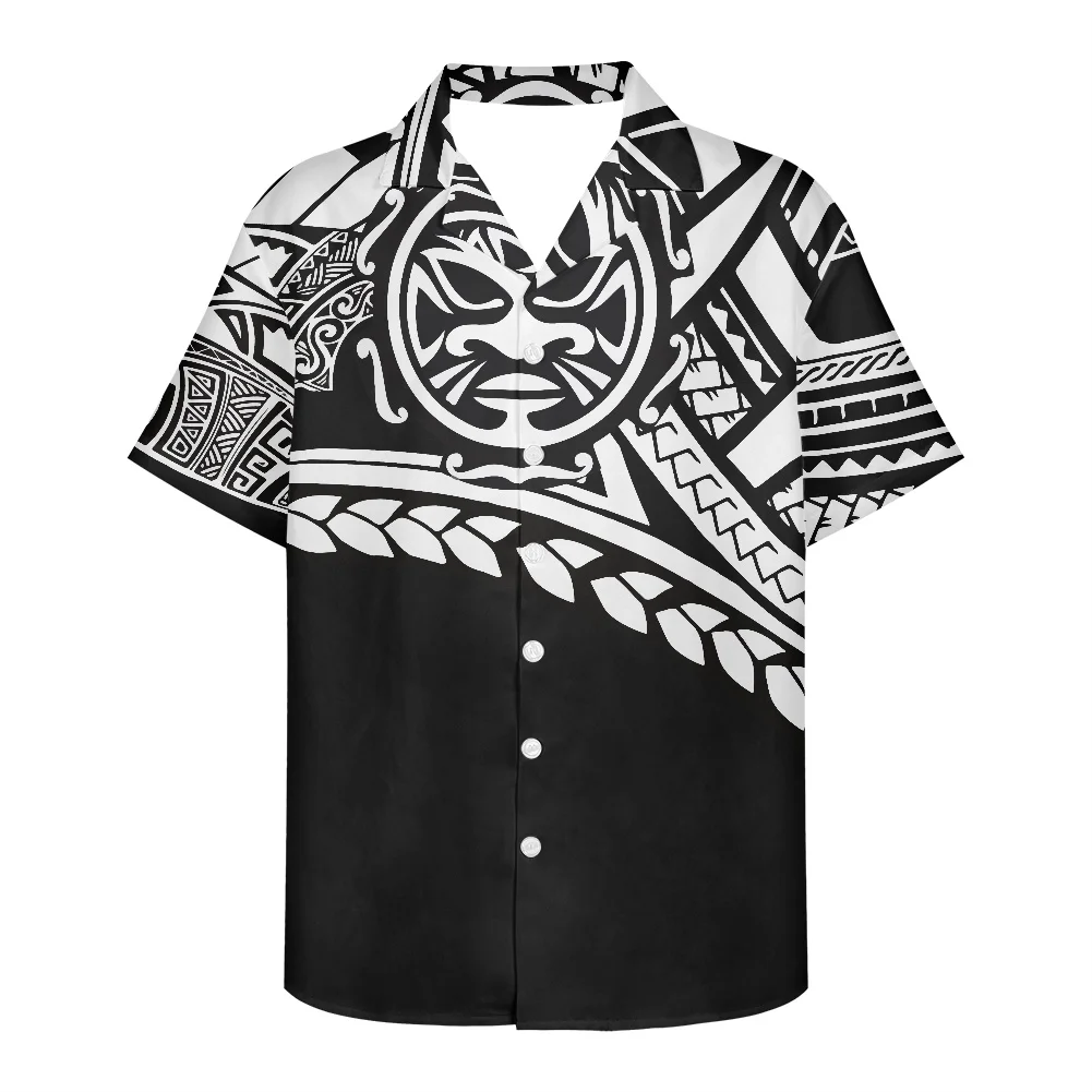 

HYCOOL Tortuga Sun Maori Tiki Mask Tattoos Pattern Men'S Short Sleeve Button Down Hawaiian Shirt Loose Fit Black Shirts For Men