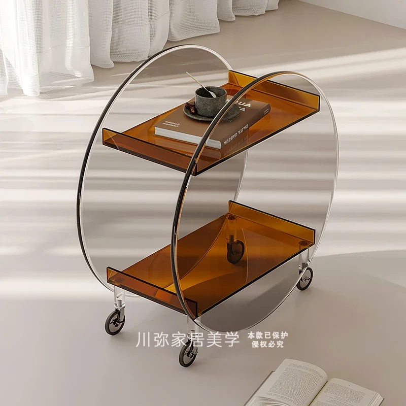 Acrylic trolley, a few shelves on the side of the sofa, simple mobile wine and dining car for home use