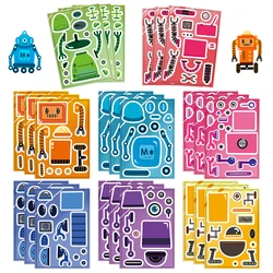 8/16/32pcs Make Your Own Robot Puzzle Sticker Make a Face DIY Creative Funny Educational Toys For Kids Reward Gift﻿