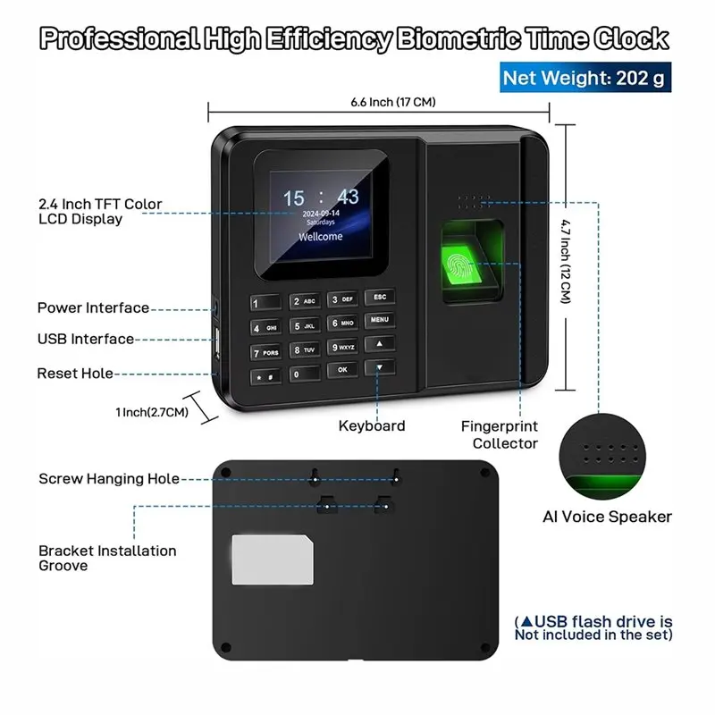 【HOT-PRICE!】Electric Time Clock Recorder Fingerprint Attendance Biometric Machine System Employee Keypad For Businesses EU-PLUG
