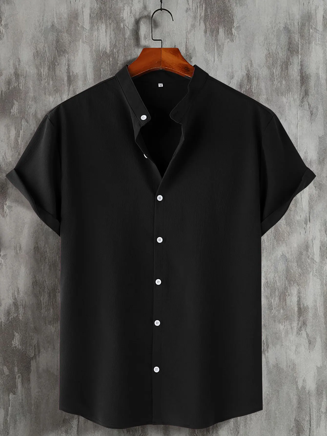 Summer Men's Short Sleeve Henry Collar Shirt Men's Clothing Casual Solid Solor shirt