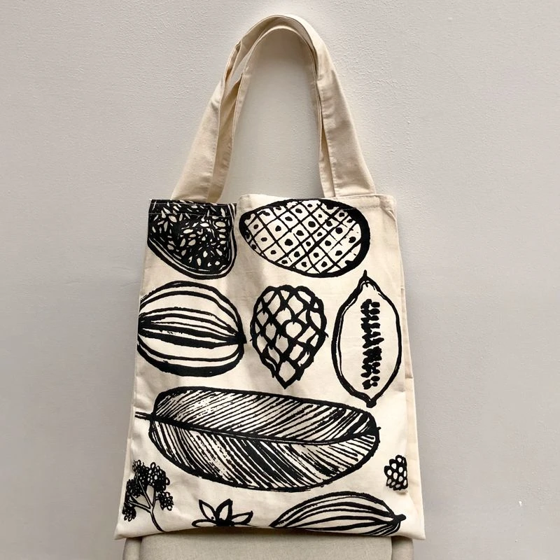 Simple Art Illustration All-match Canvas Bags 2024 Summer Japan Style Female Shoulder Bag Portable Shopping Handbag