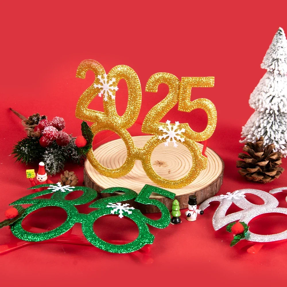 

2025 New Year Glasses Happy New Year Party Photo booth Prop Christmas Ornaments kids Navidad Gifts New Year Eve Party Decoration