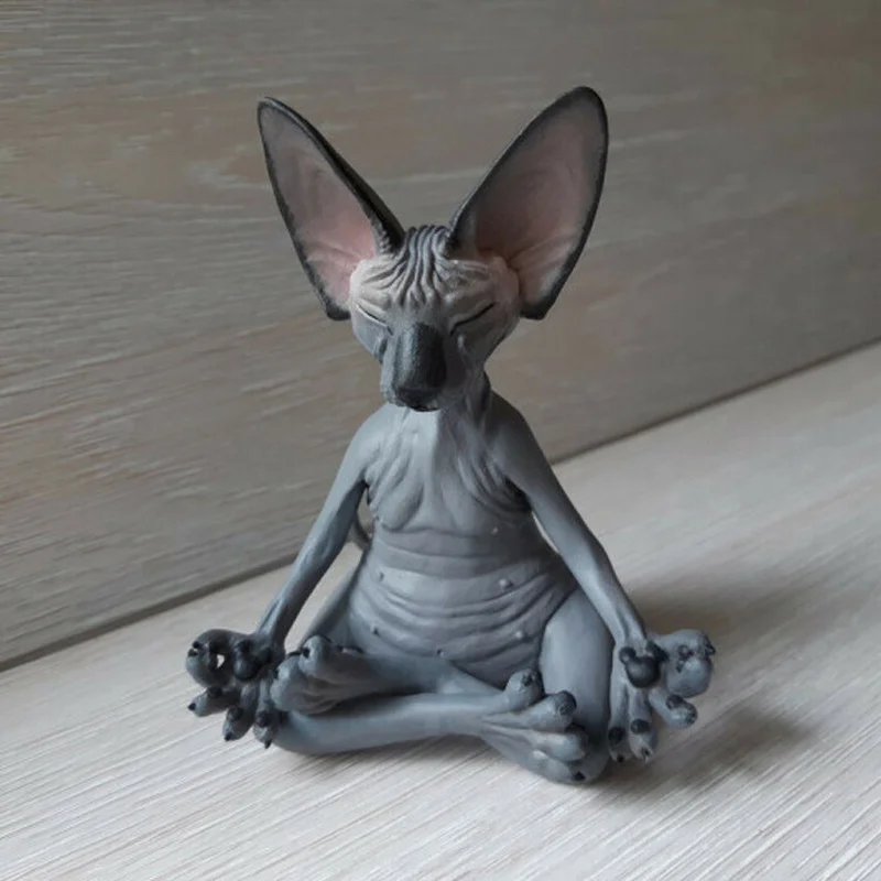 Meditation Yoga Happy Cat Whimsical Buddha Sphinx Cat Figurine Art Deco Sculpture Outdoor Garden Statue Figurine