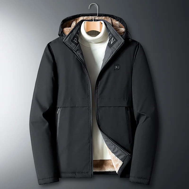 

Winter Casual Warm Men Cotton Jacket with Hood Windproof Parkas Coats Solid Color All-match Male Clothing High Quality Thicken