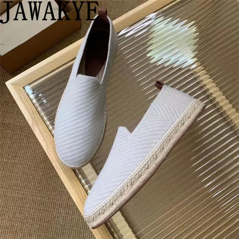 

JAWAKYE Men's Lazy Loafers Round Toe Slip-on Casual Business Shoes Straw Woven Sole Flat Beach Walk Shoes Driving Shoes for Men