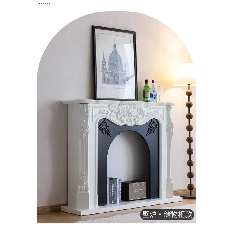 Wood Industry/French Fireplace Decorative Cabinet Retro Solid Wood Fireplace Cabinet Sculpture Fireplace Simulation Fire
