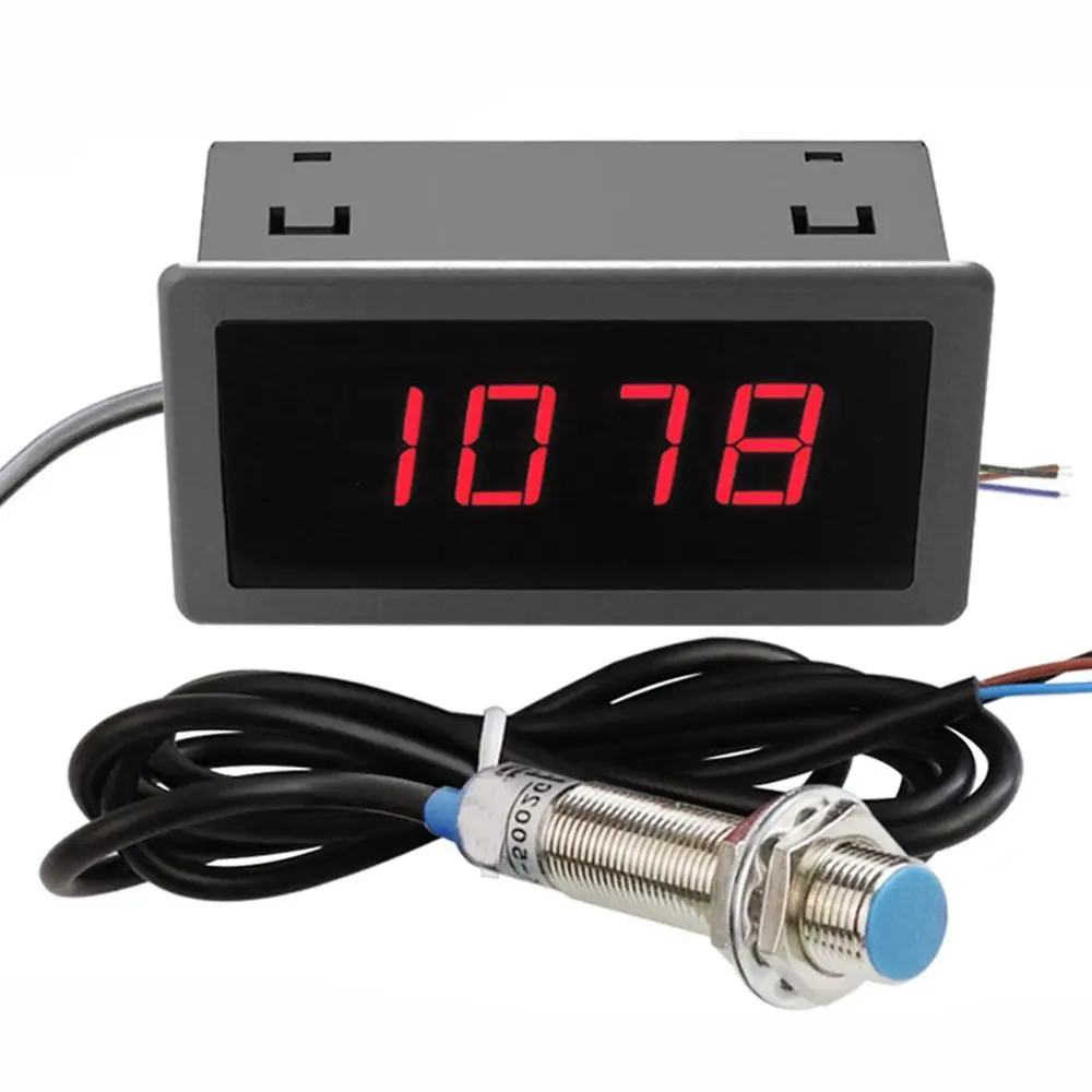 AC 110V-230V Digital LED Motor Tachometer Red 4 Digit NPN Hall Proximity Switch Sensor RPM Speed Measure Meter