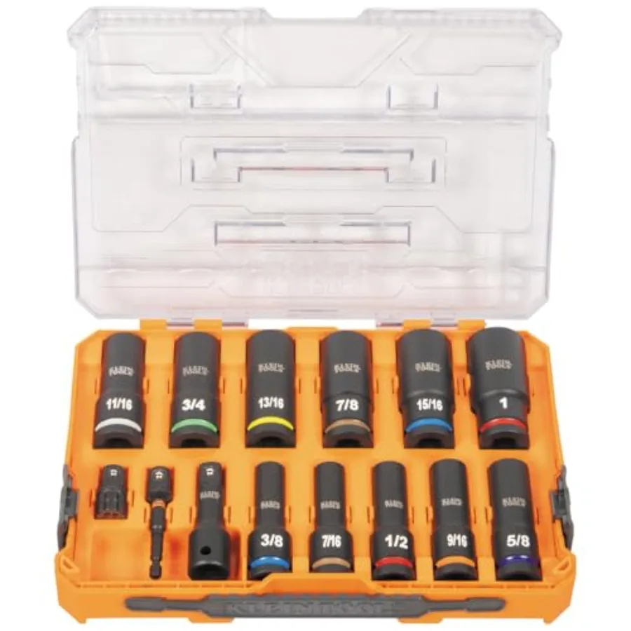 

65111IMPCT KNECT Deep-Well Impact Socket Set, 1/2-Inch Drive, SAE, Color Coded, MODbox Case, Impact Adapter and Extension, 14-P