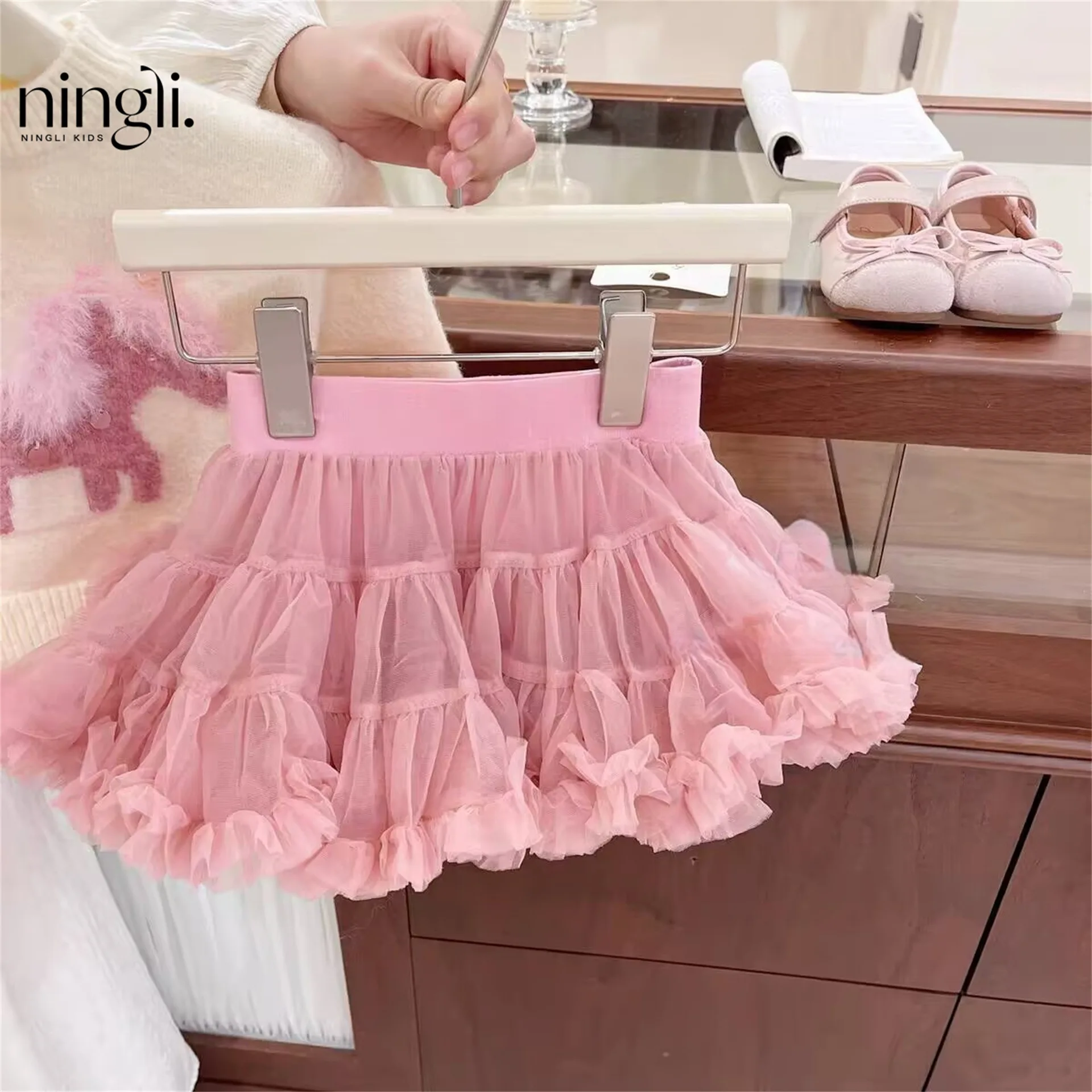 Baby Girl's Western Style Puffy Skirt, Girl's Treasure Versatile Cake Super Fairy Solid Color Half Body Skirt