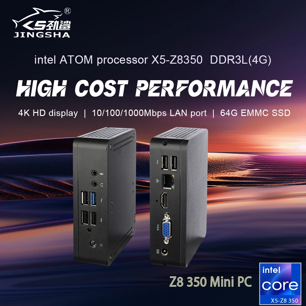 JINGSHA 미니 PC 인텔 ATOM X5 Z8350 CPU, 4G RAM, 64G ROM, USB3.0, Win10, 와이파이, 블루투스 데스크탑, 휴대용 컴퓨터 