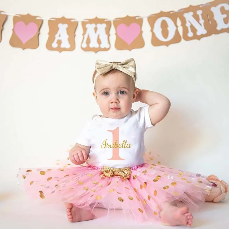 Personalised 1st Birthday Girl\'s Outfit Baby Girl\'s 1st Birthday Romper + Tutu Skirt Custom Name Baby Tutu Dress Set