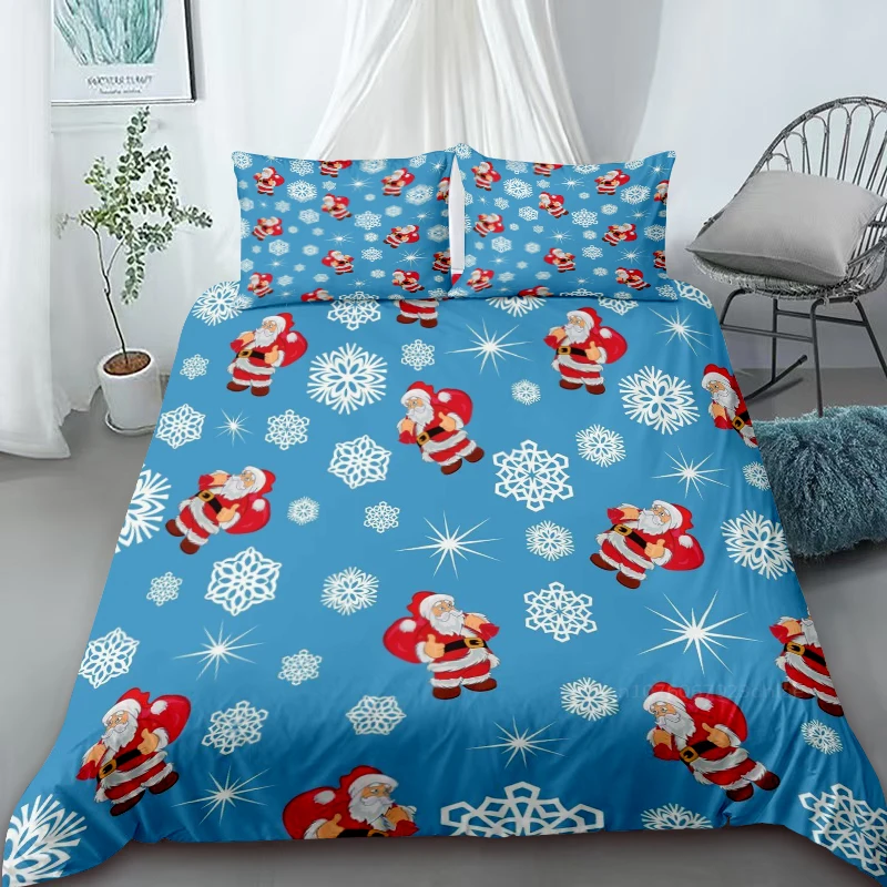 2024 New Duvet Cover Set Christmas Santa Claus Snowflake Elk Print Bedroom Single Double Bed Bedding Decoration