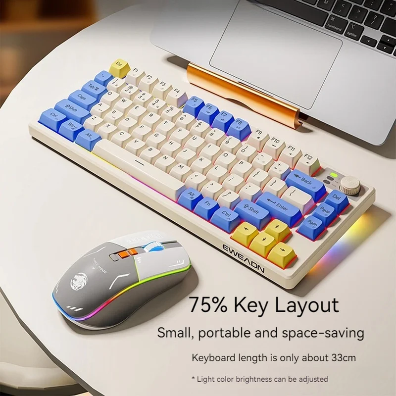 Eweadn V75 Wireless Bluetooth Keyboard Mute Charging Mechanical Feel Girls Office Small Portable Cute Keyboard And Mouse Set