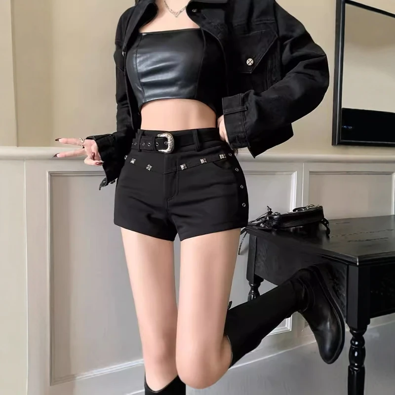 Black Rivet Design Sexy Short Jeans Shorts Women Summer Low Waist Slim Fit  Skirt Hot Pants Butt Lifting Straight Leg Jeans