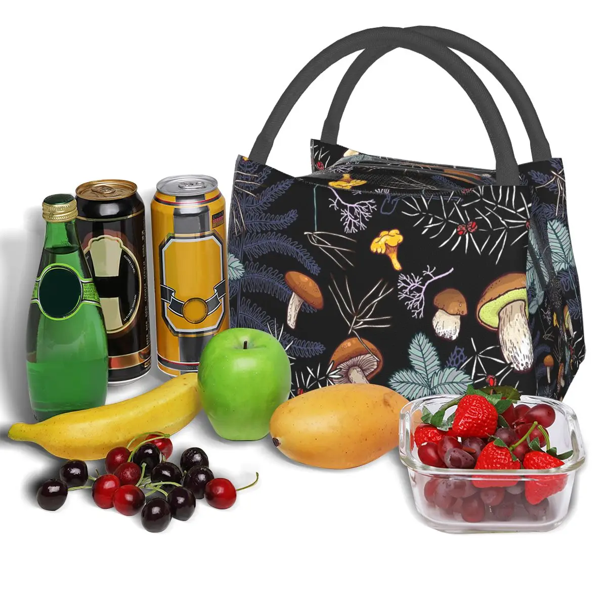 Bolsas de almuerzo con aislamiento Bento Box reutilizable para mujer, bolsas de almuerzo de setas de bosque salvaje oscuro, bolsas de Picnic, bolsa térmica más fresca para viajes