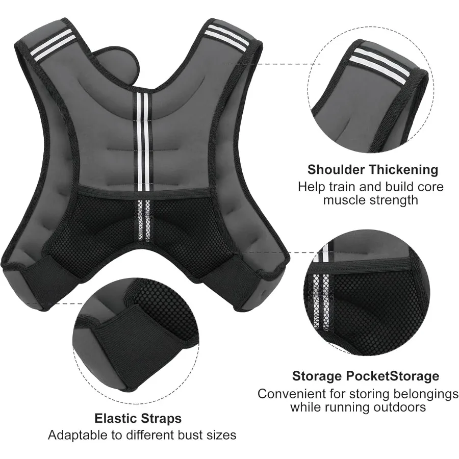 6lb 8lb 12lb 16lb 20lb 25lb 30lb سترة مرجحة قابلة للتعديل مع شريط عاكس لتدريب القوة والجري والركض واللياقة البدنية