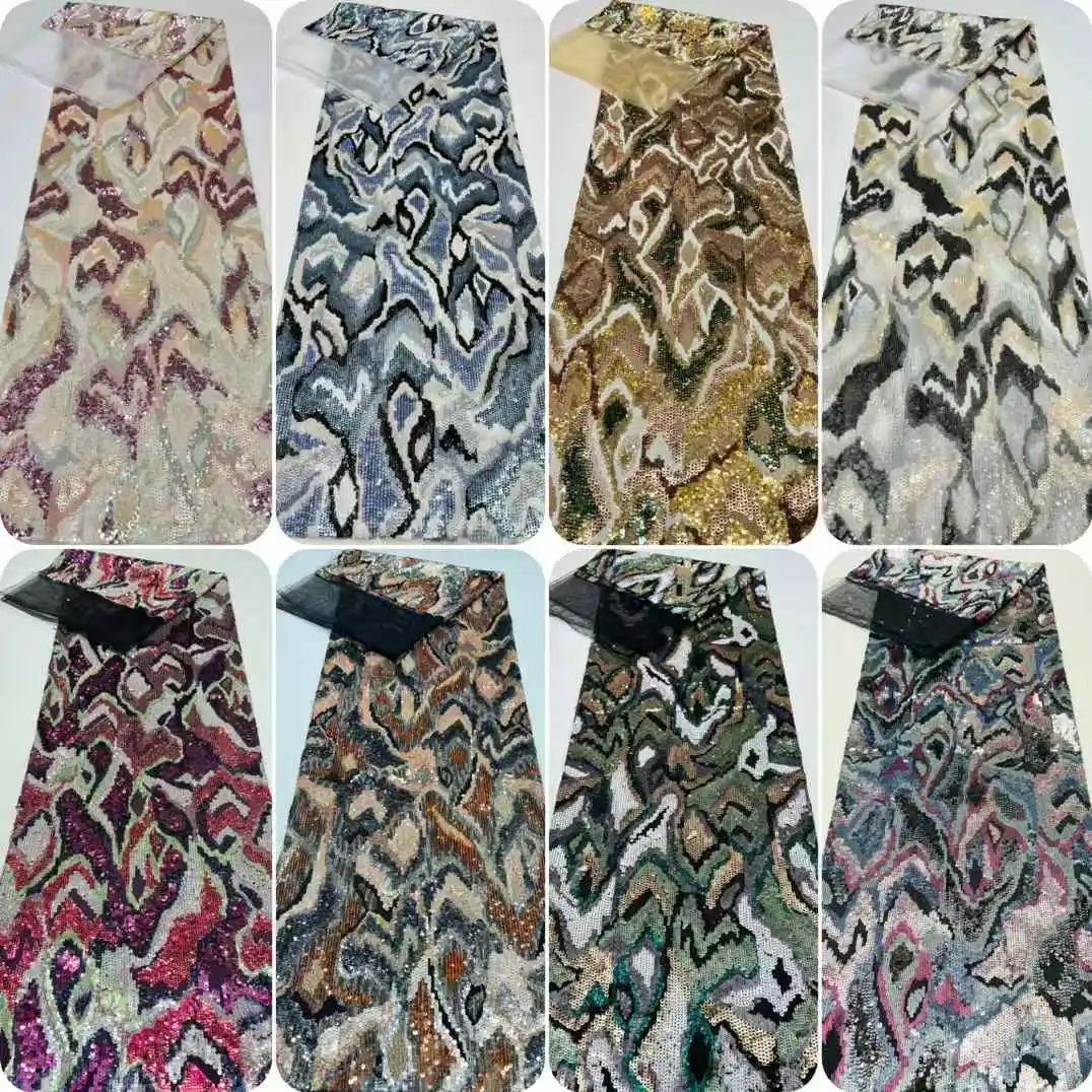 2025 Luxury French Mesh Embroidery Sequins Lace Fabric African Nigerian Sequins Lace Fabric For Wedding Dress Sewing Material