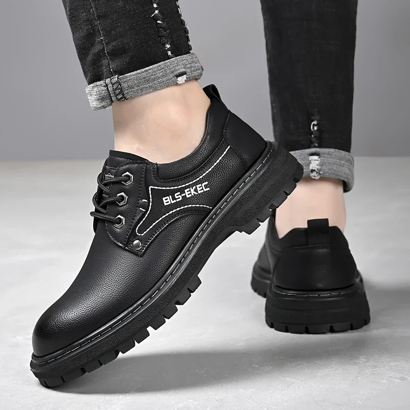 Zapatos informales de cuero para hombre, calzado antideslizante de alta calidad con punta redonda y costuras cruzadas, novedad de 2023, gran oferta