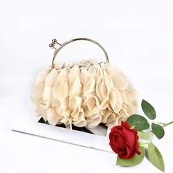 2024 Women's New Versatile Celebrity Lady Handbag, Wedding Bridesmaid Dress Bag, Silk Satin Flower Clutch