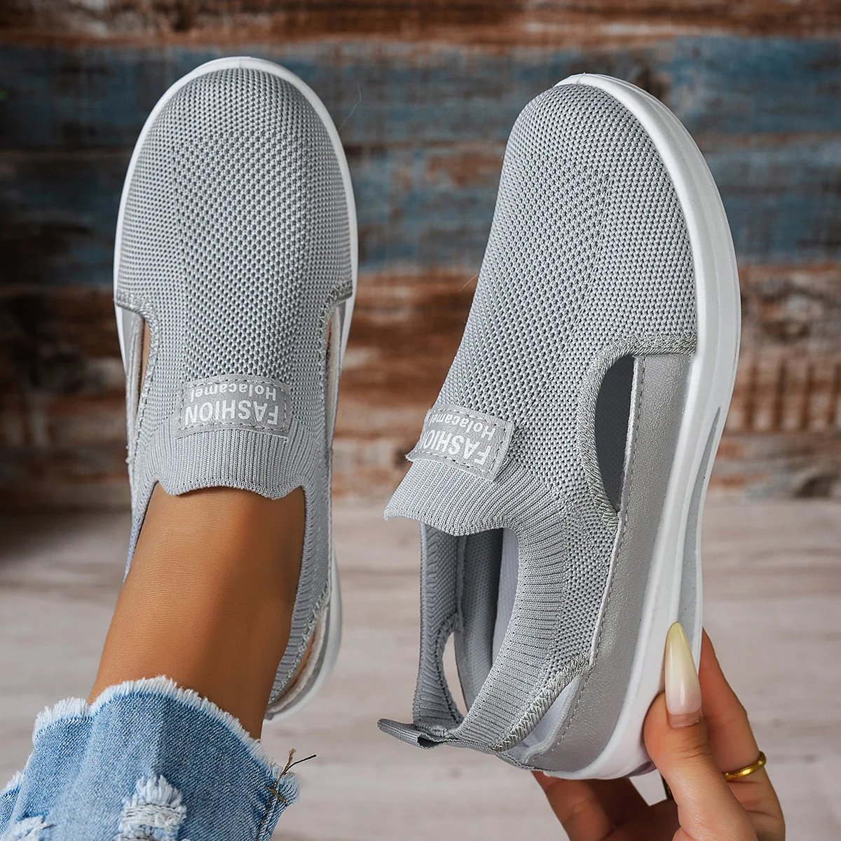 Hohle Slip-On-Plateau-Keilsneaker für Damen, atmungsaktiv, rutschfest, weiche Sohle, für den täglichen Gebrauch, bequeme Freizeitschuhe – Detail 11