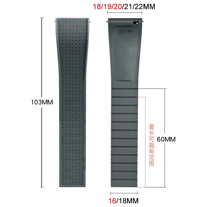 Fluoro Rubber Watch Band FKM Tropic Strap 18/19mm/20mm/21/22mm Folding Buckle Quick Release Cut to Size Bracelet for Men Women view 6
