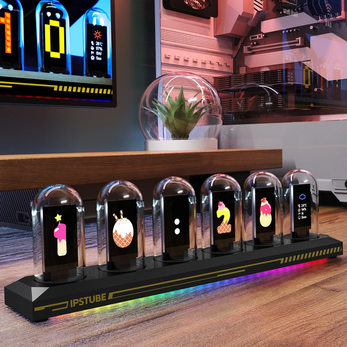 

1PC Nixie Tube RGB Retro Digital Clock Light, IPS Glows Analog Clock, Support Wi-Fi Time Calibration, APP Control, Wheather Mode