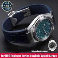 Correa de reloj de cuero genuino para hombre, accesorio de cuero de vaca, parte inferior, conectores de acero, IW328901, IW328902, IW328903