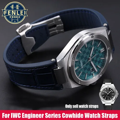 Correa de reloj de cuero genuino para hombre, accesorio de cuero de vaca, parte inferior, conectores de acero, IW328901, IW328902, IW328903