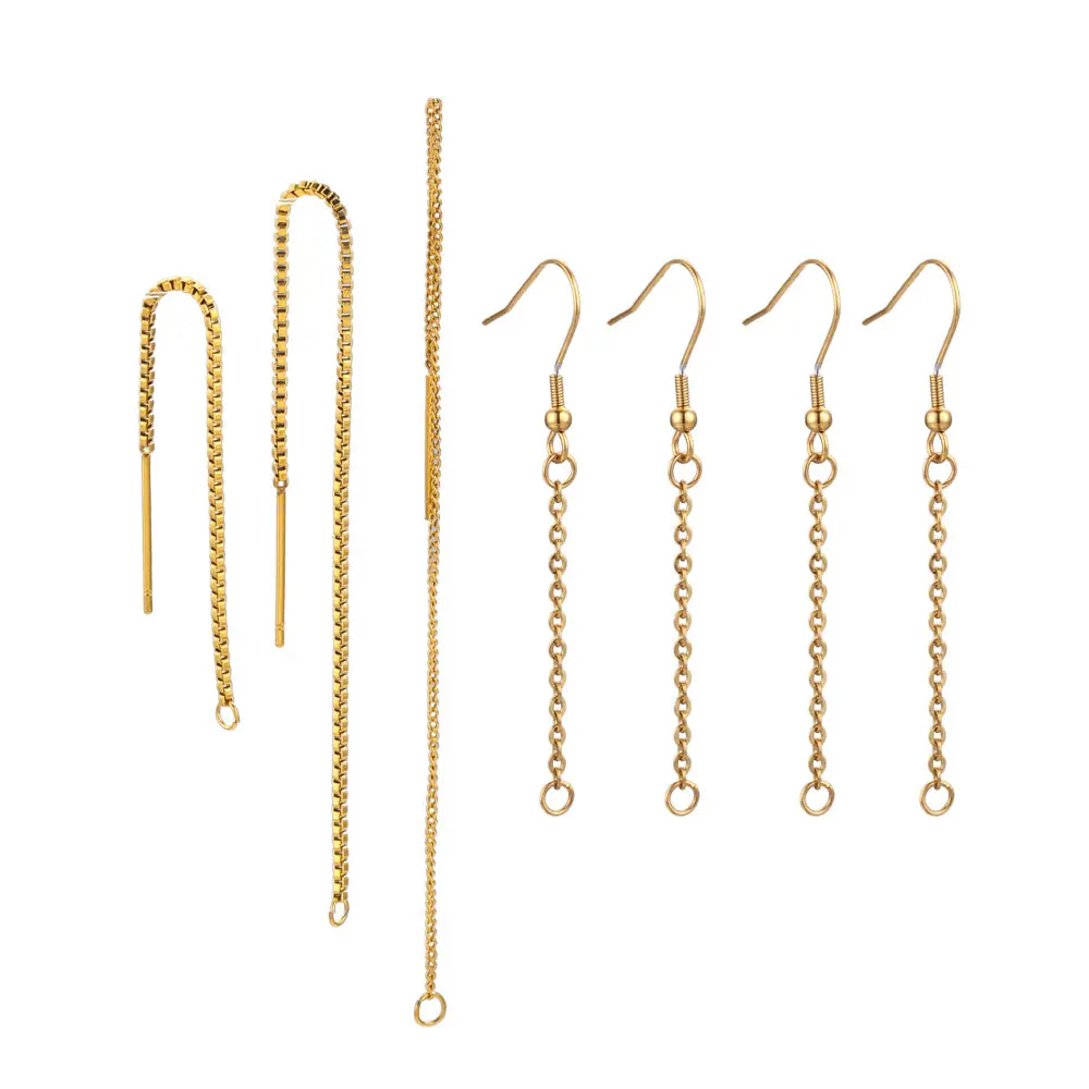 10pcs Stainless Steel Earwire Gold-plated Long Chain Ear Line Earring For Jewelry Making Supplies For DIY Earring Findings Bulk