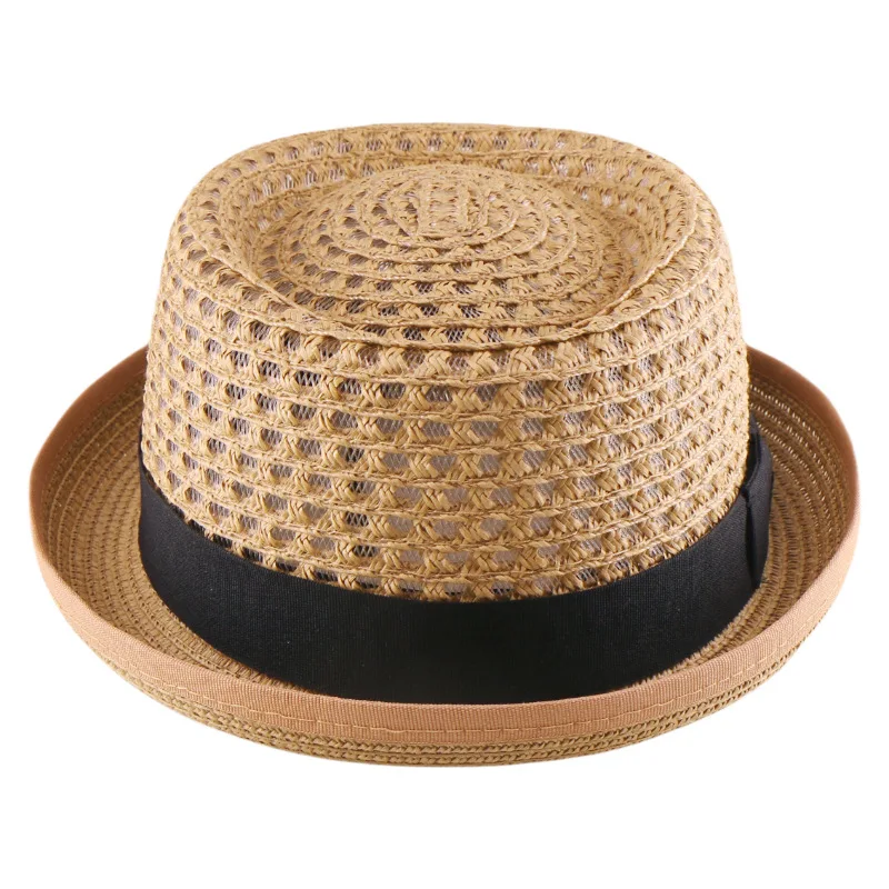 Best-selling Hollow Paper Braid Sunshade Hat For Men And Women With Upturned Brim And Circular Top
