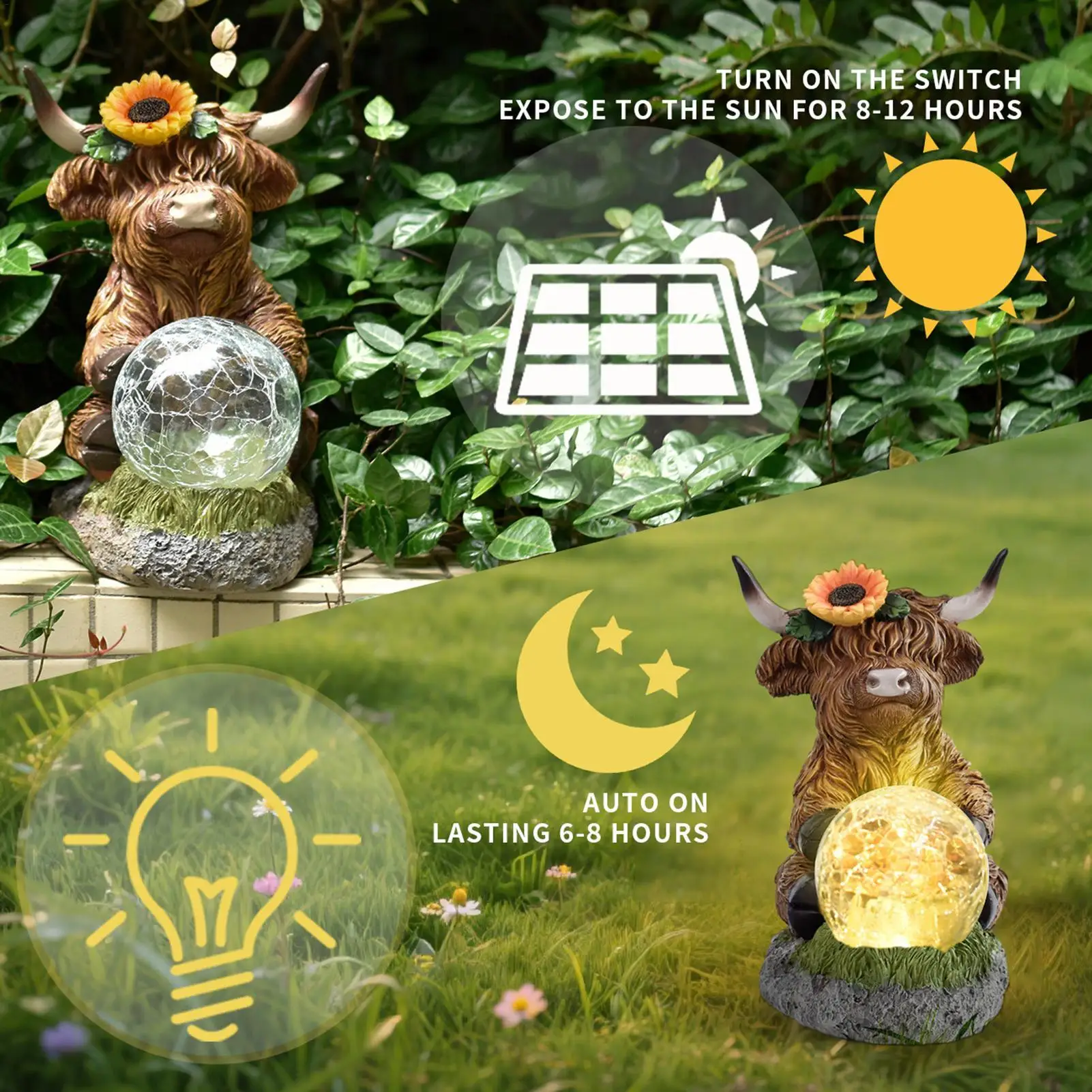 

Solar Lanterns Outdoor Highland Cow Solar Garden Lantern Decorative Lights Ambient Lighting Waterproof Animal Statues Garden