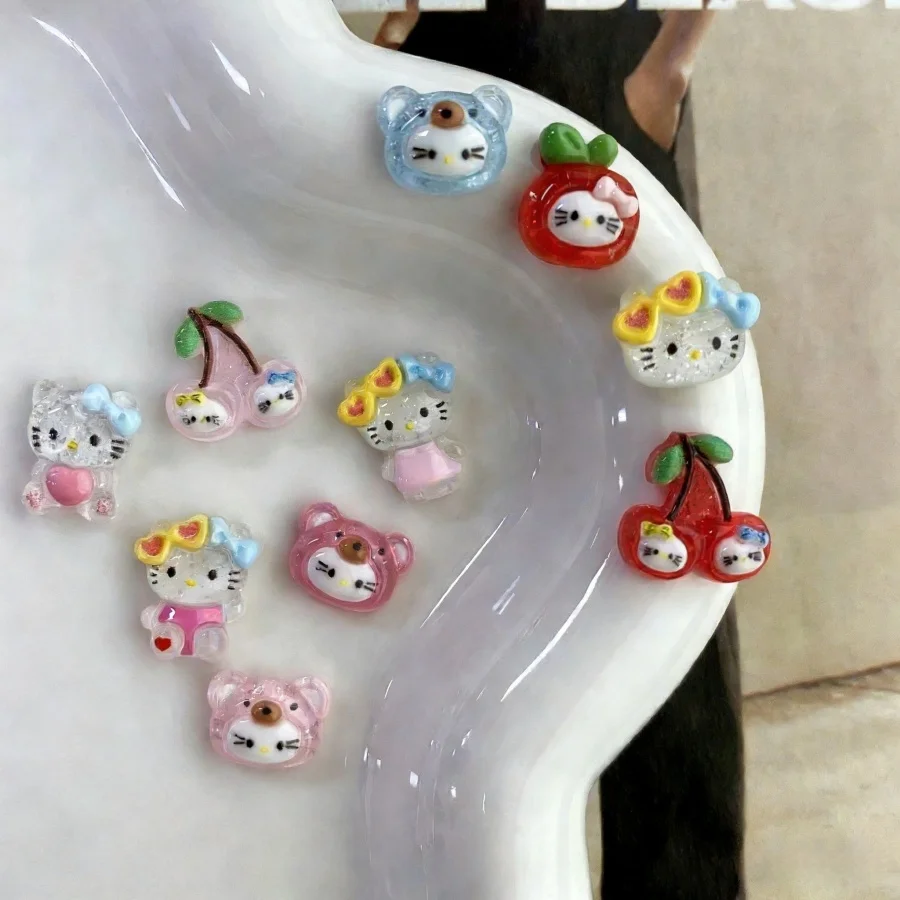 10/36pcs Sanrio Kawaii Sunglasses HelloKittyes Nail Accessories Diy Transparent Glitter Powder Cherry Bear Phone Case Decoration