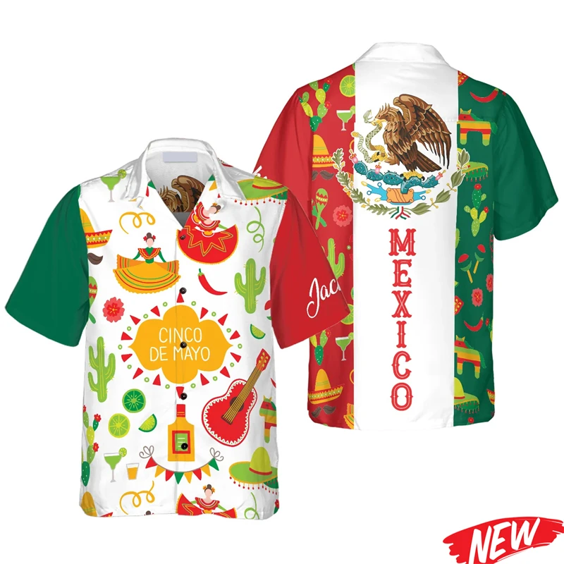 

Мужские рубашки с 3D-принтом в мексиканском стиле, гавайские рубашки, весенне-летняя уличная одежда, рубашки с отложным воротником, короткими рукавами, свободного кроя, на пуговицах, топы