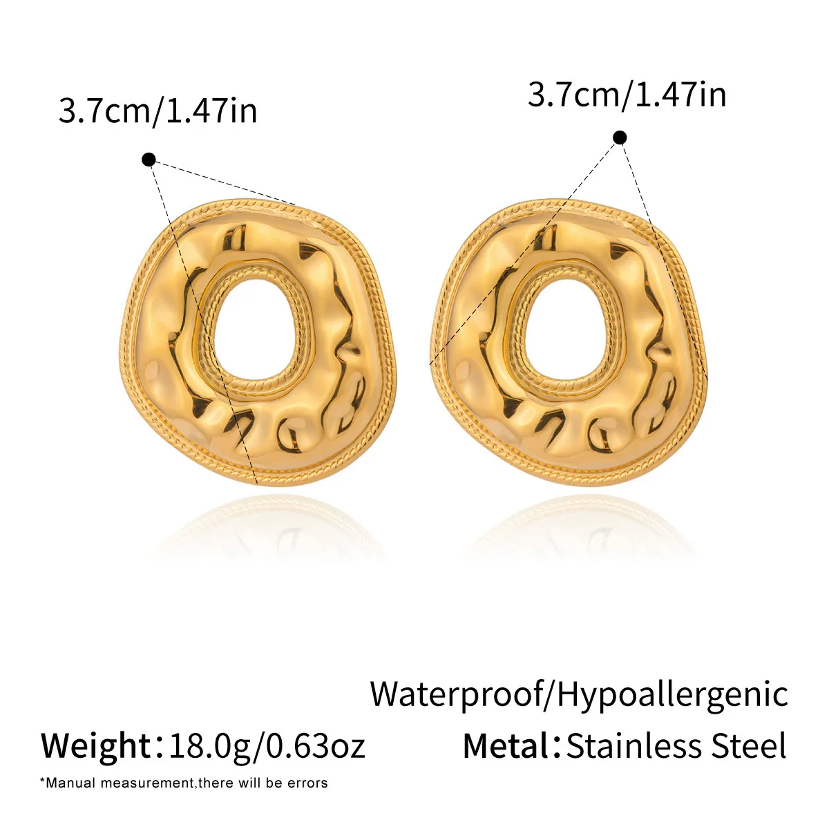 316L Stainless Steel Hammered O shaped Circel Stud Earrings for Women Fashion Attractive Statement Jewelry Personality Gift