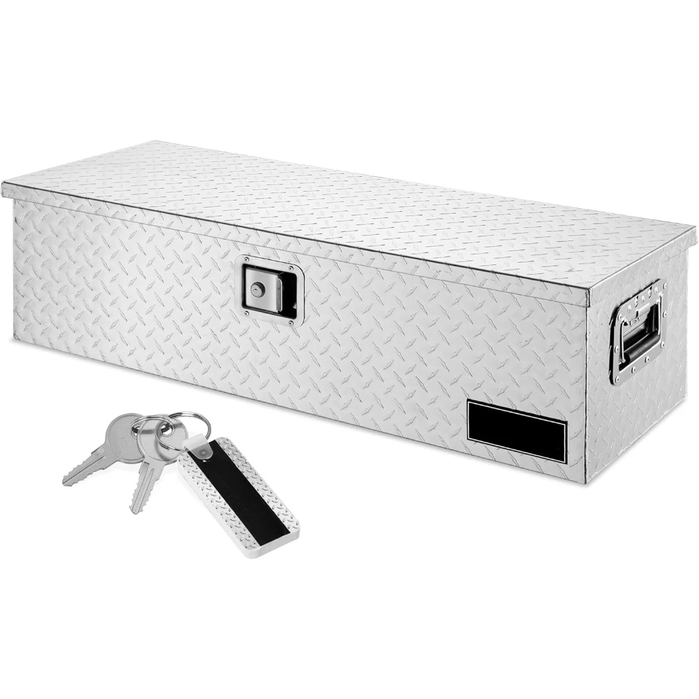 49" Aluminum Diamond Plate Tool Box with Lock and Keys, Heavy Duty Waterproof Truck Storage Organizer Chest forPick Up Truck Bed