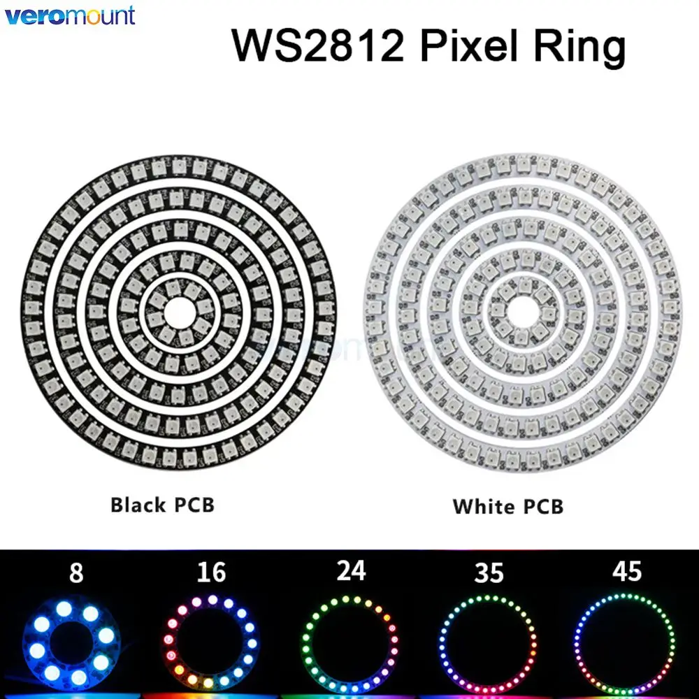 

WS2812B 8/16/24/35/45 WS2812 Pixel LED Ring Individually Addressable LED Module WS2812 IC RGB Full Color Round Led Circle DC 5V