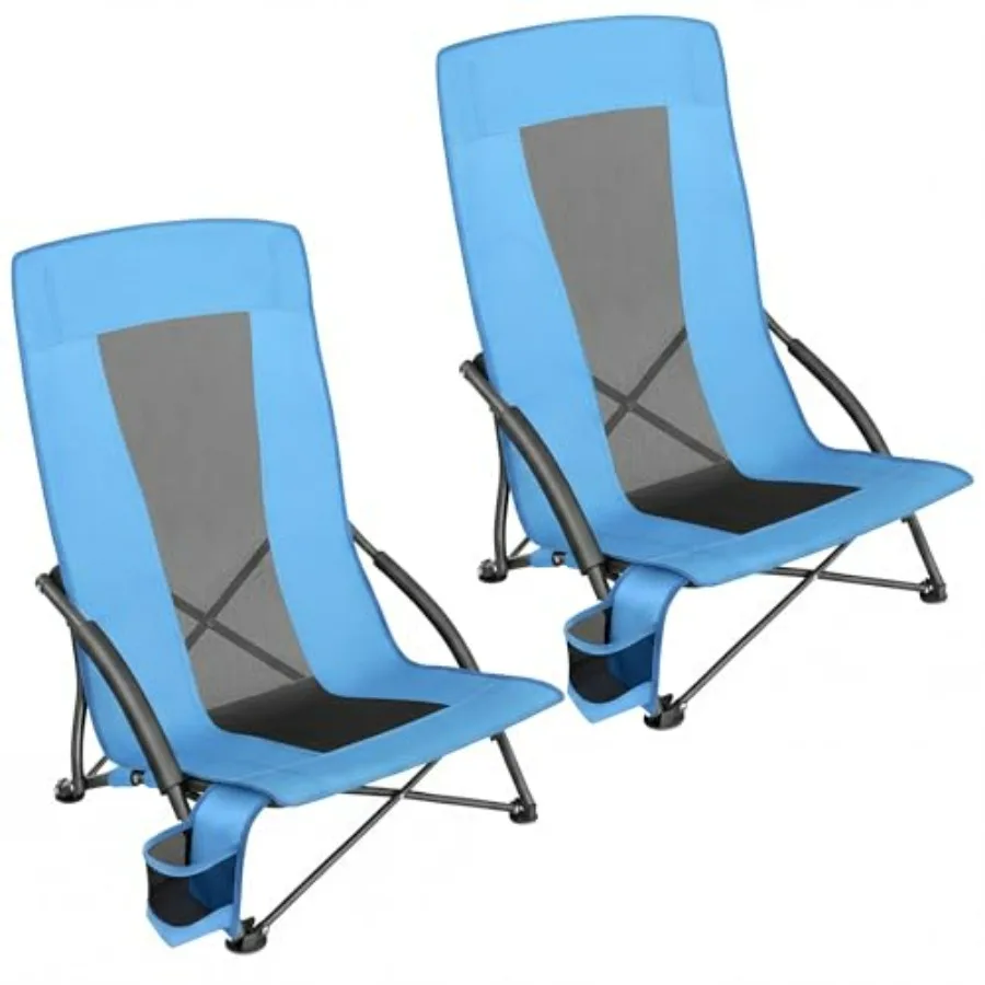 

Portable beach chairs for adults: light blue, high-density polyester fabric, light blue color, max. load 330 lb each, high back