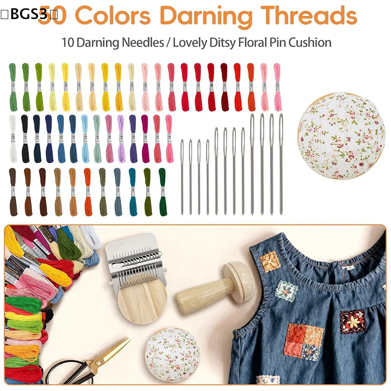 

tipoBGS3ezioneMini Darning Loom, набор грибных вязаных заплат с 14 крючками, небольшой ткацкий станок, 14 шт., иглы с большими глазами, 50 цветных нитей