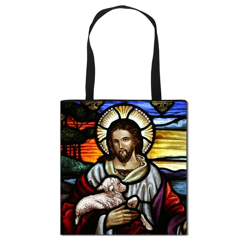 Vintage Religion Painting Jesus Virgin Mary Shoulder Bags Women Casual Totes Bag Girls Handbag Ladies Storage Shopping Bag