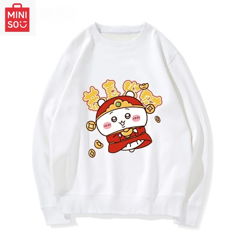 

MINISO collaboration chiikawa printed sweatshirt, long-sleeved loose, cartoonish, casual and cute for girls and boys