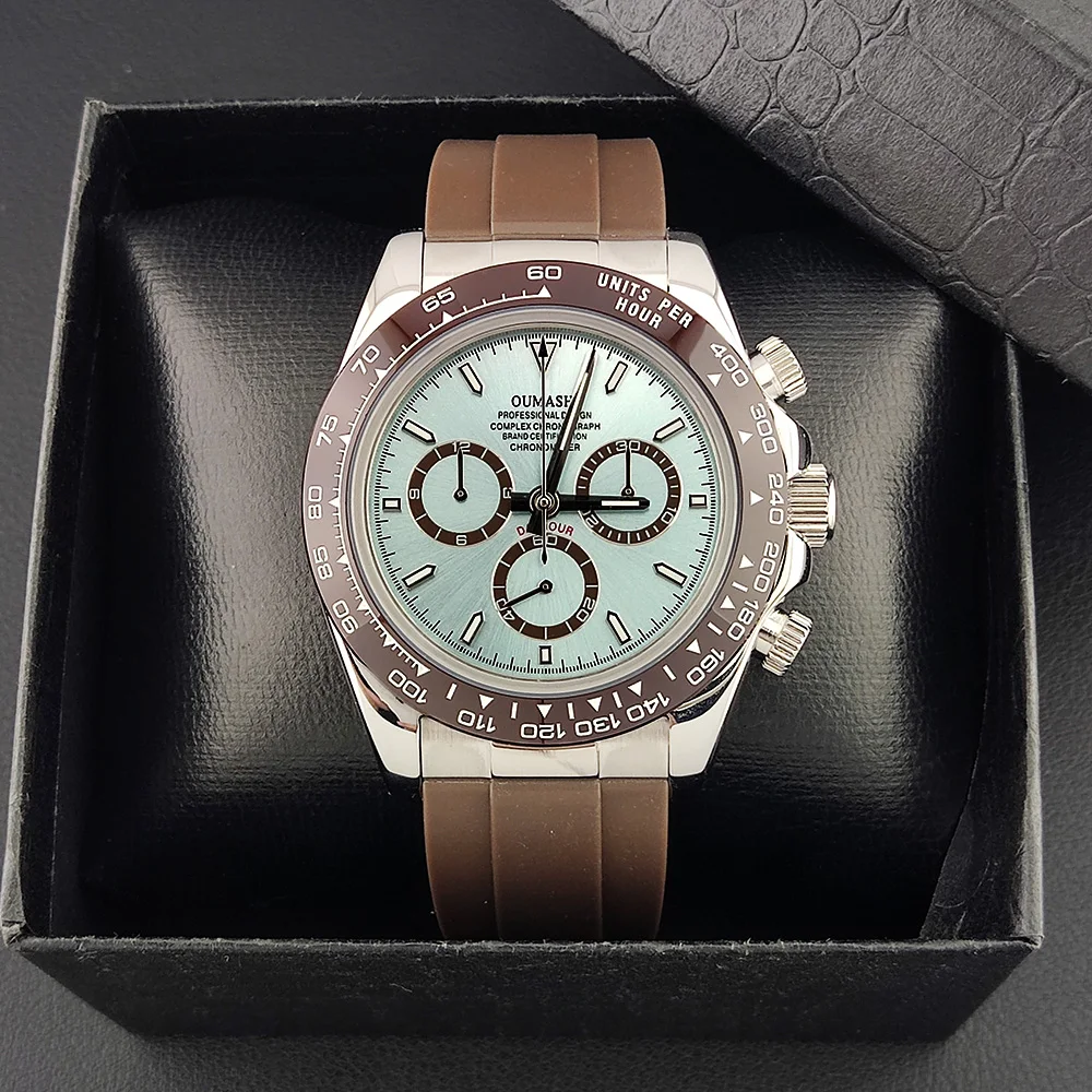 Picture 3: Casual men's watch Silver stainless steel sapphire watch Panda Automatic Mechanical Watch Chronograph 4130 watches Rubber strap